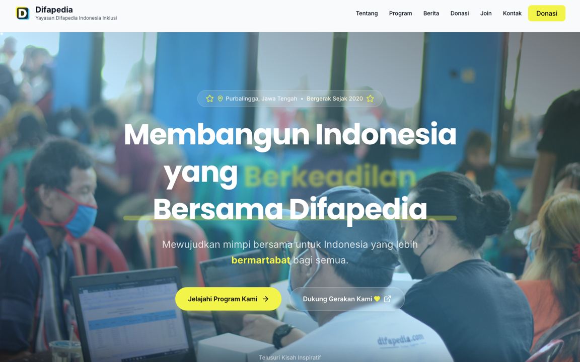 Tampilan website Difapedia, yayasan yang bergerak untuk inklusi difabel